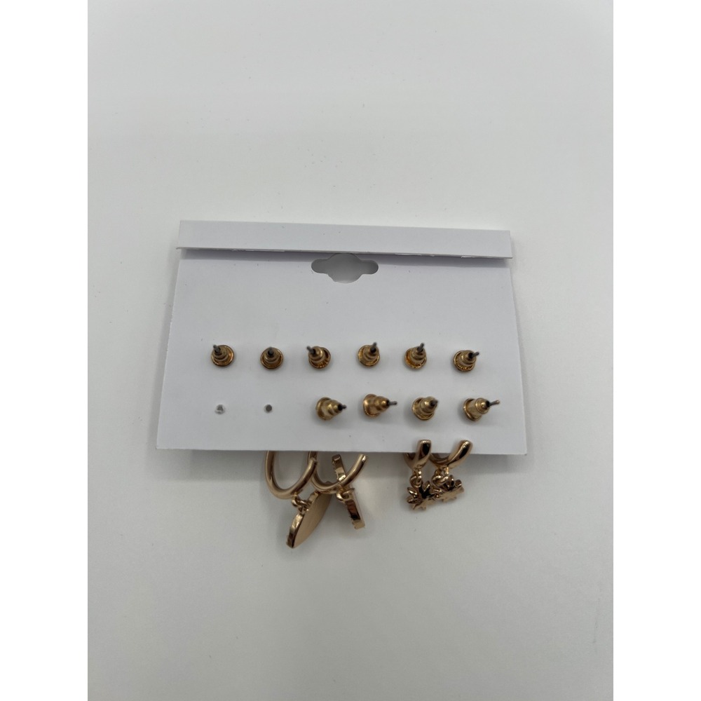 XOXO Gold Tone Earring Set Star Moon Evil Eye Sun Studs and Hoops 5 Pairs - Picture 3 of 3